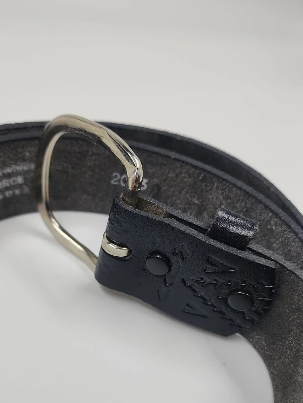 Black Embossed Leather Men's Belt with Silver Buckle